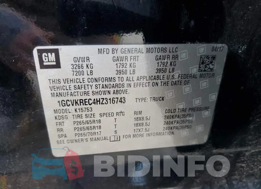 1GCVKREC4HZ316743 Photo# 13
