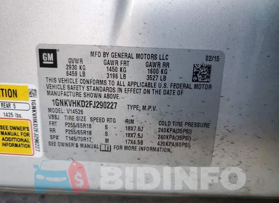 1GNKVHKD2FJ290227 Photo# 13