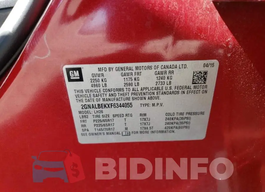 2GNALBEKXF6344055 Photo# 13