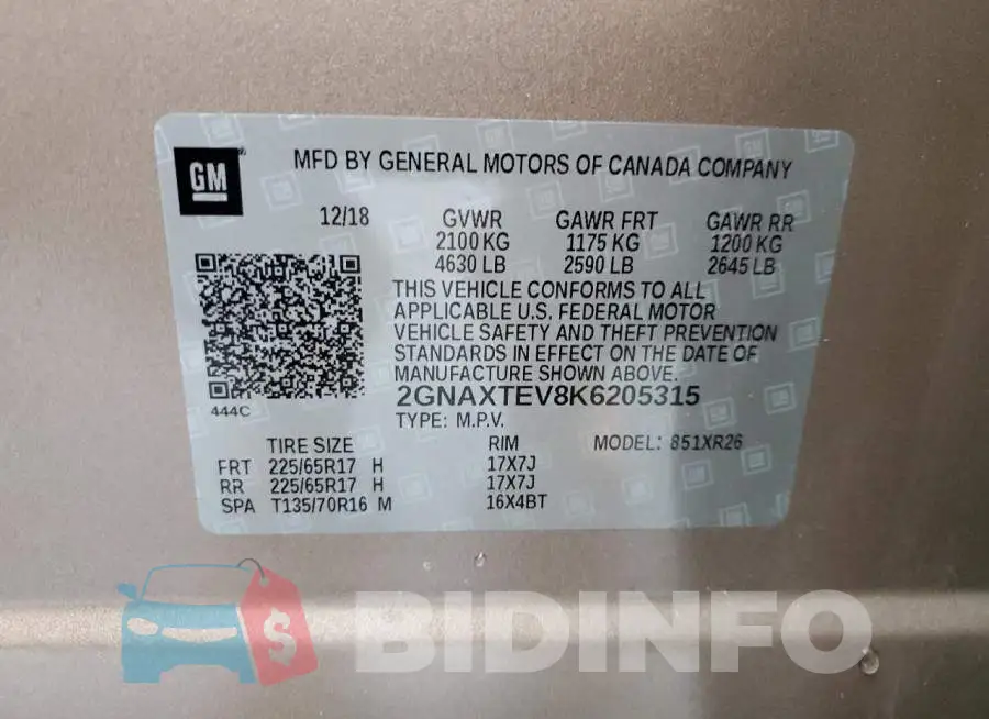 2GNAXTEV8K6205315 Photo# 12
