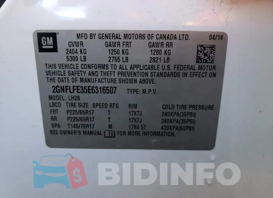 2GNFLFE35E6316507 Photo# 13