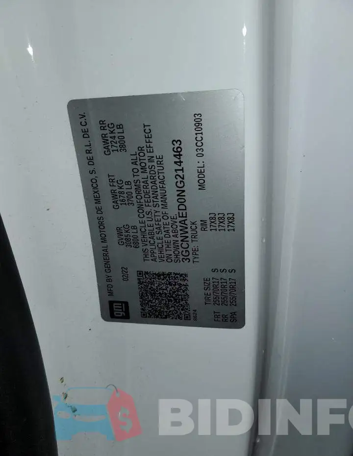 3GCNWAED0NG214463 Photo# 12