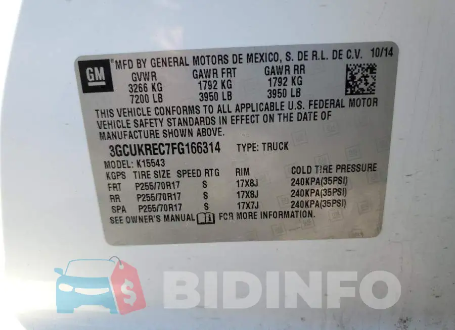 3GCUKREC7FG166314 Photo# 12
