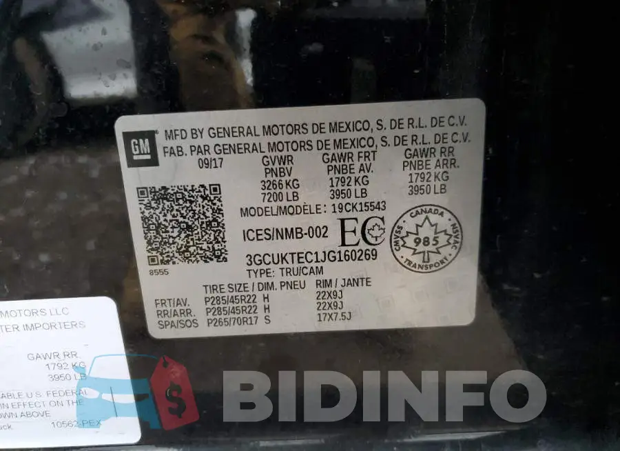 3GCUKTEC1JG160269 Photo# 14