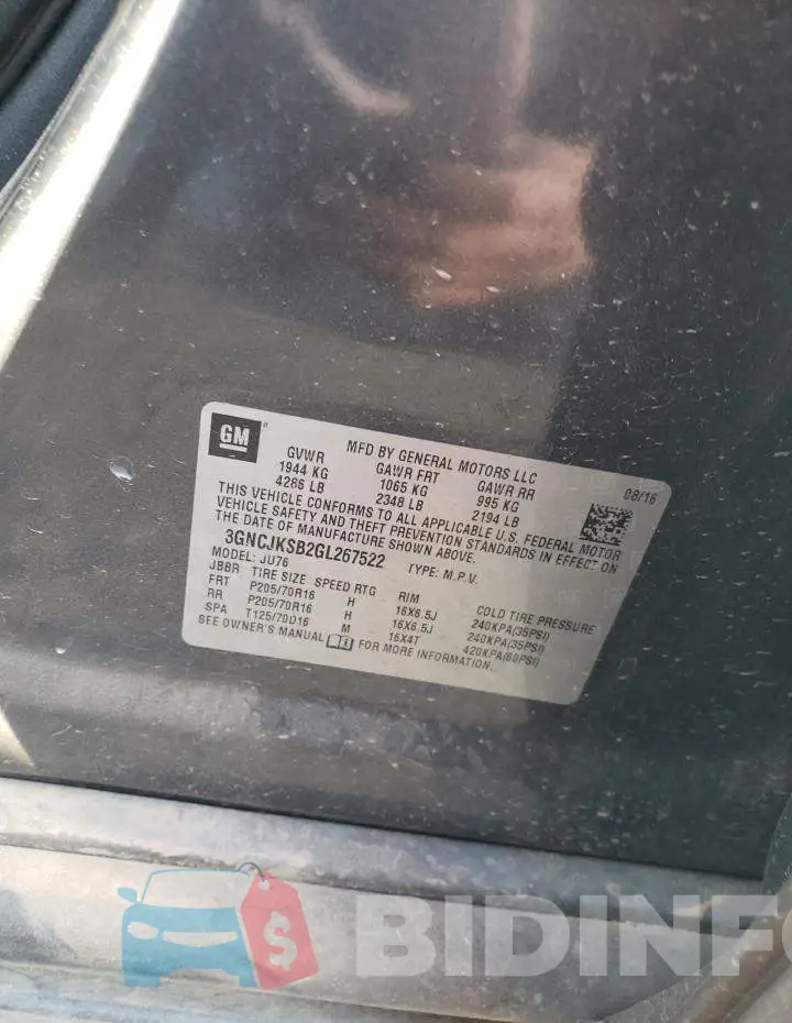 3GNCJKSB2GL267522 Photo# 12