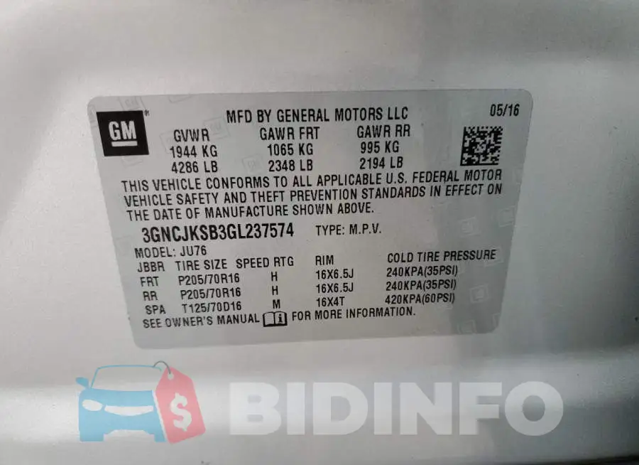 3GNCJKSB3GL237574 Photo# 14