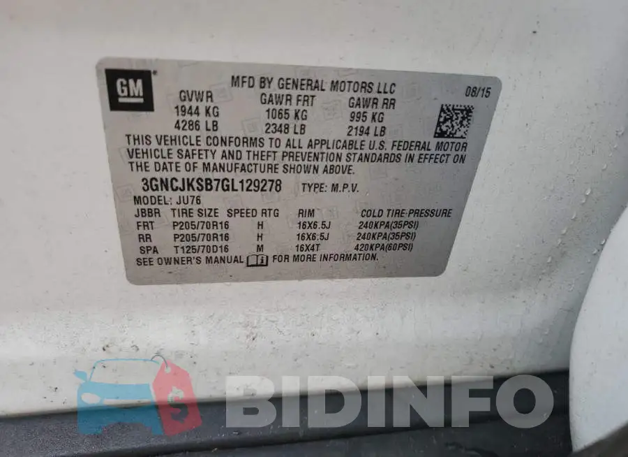 3GNCJKSB7GL129278 Photo# 13