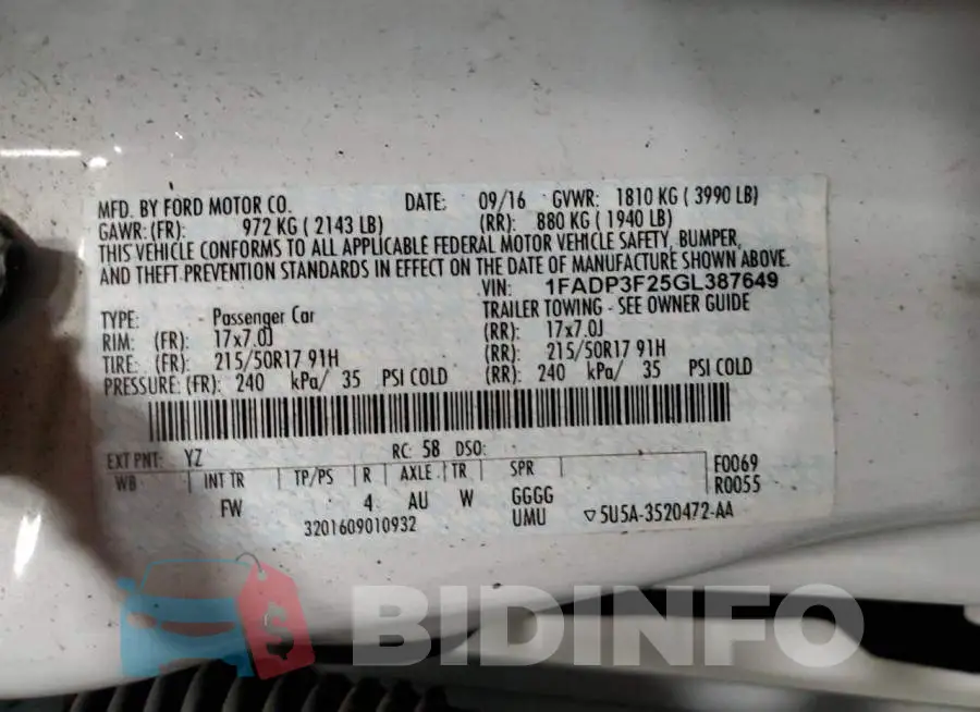 1FADP3F25GL387649 Photo# 12