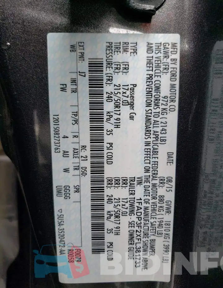 1FADP3F2XFL381733 Photo# 12