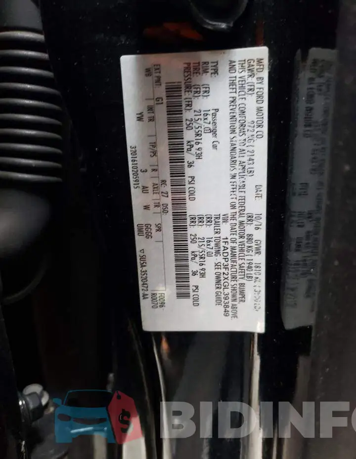1FADP3F2XGL393849 Photo# 13