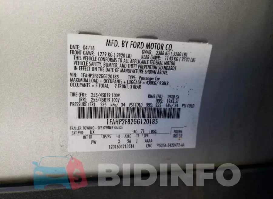 1FAHP2F82GG120185 Photo# 13