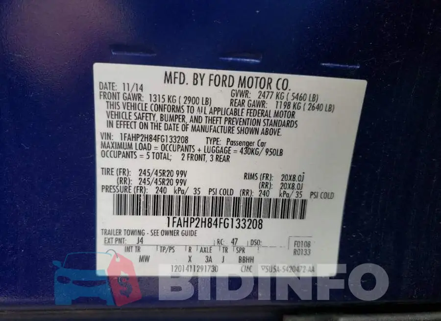 1FAHP2H84FG133208 Photo# 10