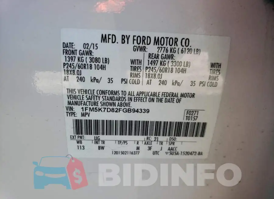 1FM5K7D82FGB94339 Photo# 14