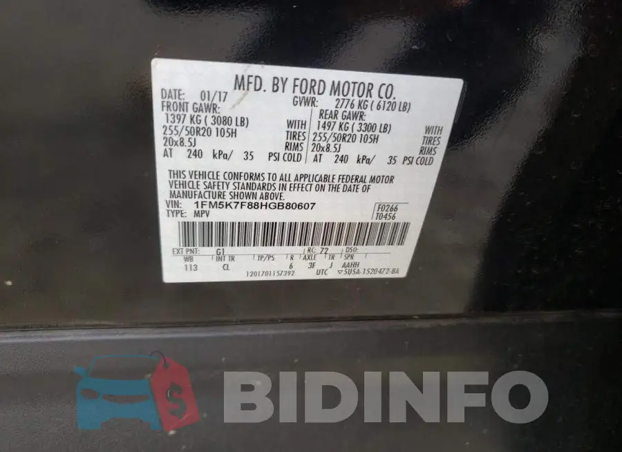 1FM5K7F88HGB80607 Photo# 12