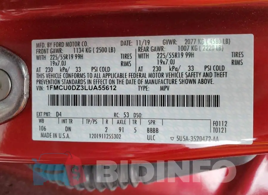 1FMCU0DZ3LUA55612 Photo# 13
