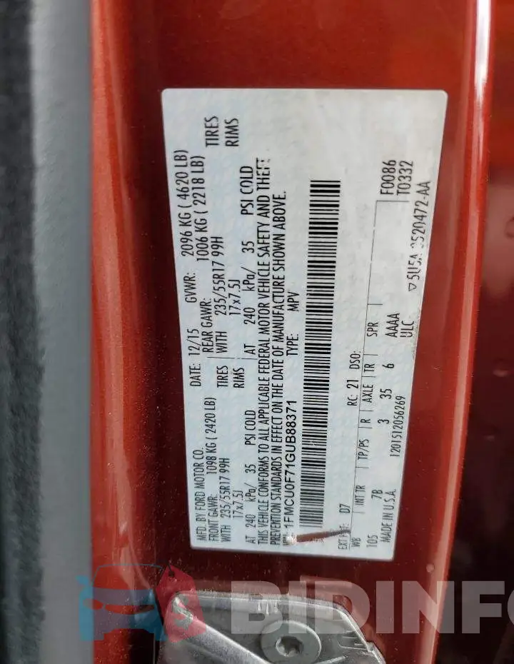 1FMCU0F71GUB88371 Photo# 12
