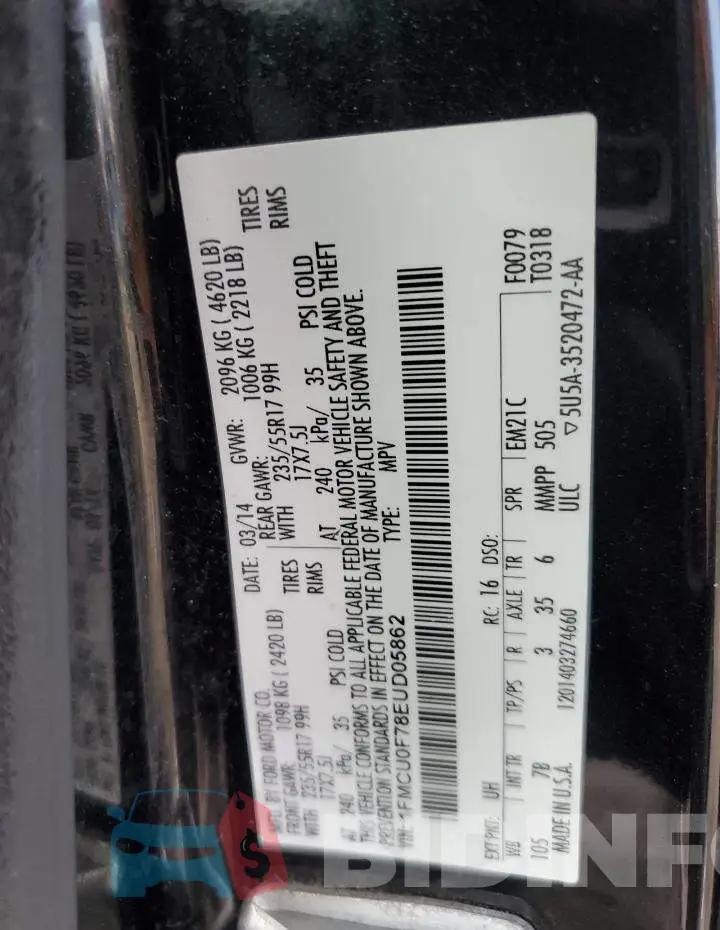 1FMCU0F78EUD05862 Photo# 13