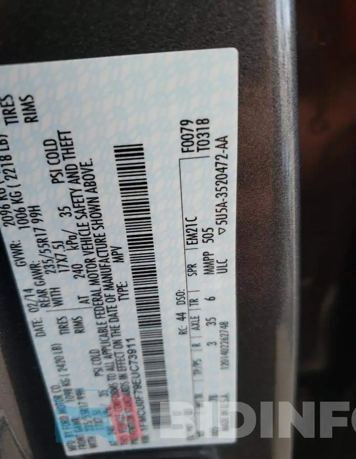 1FMCU0F79EUC73911 Photo# 10