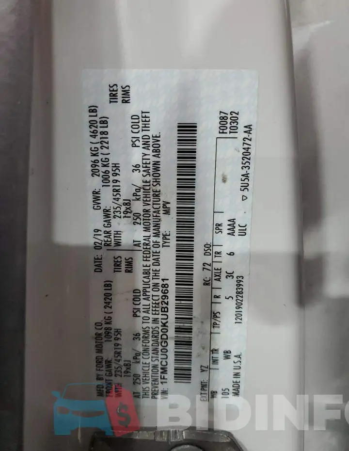 1FMCU0GD0KUB29681 Photo# 13
