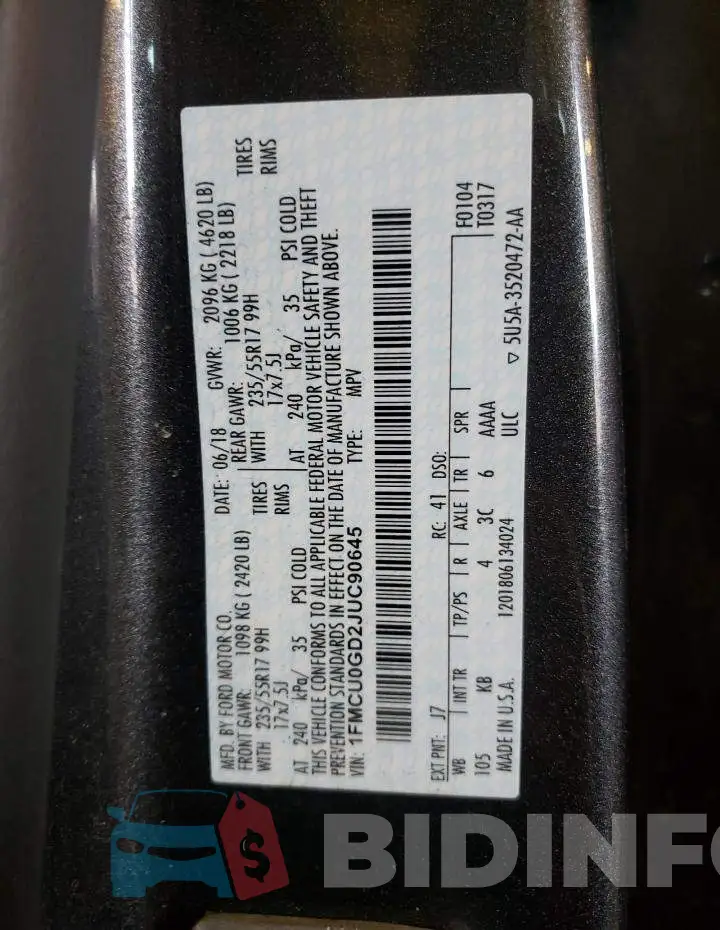 1FMCU0GD2JUC90645 Photo# 13