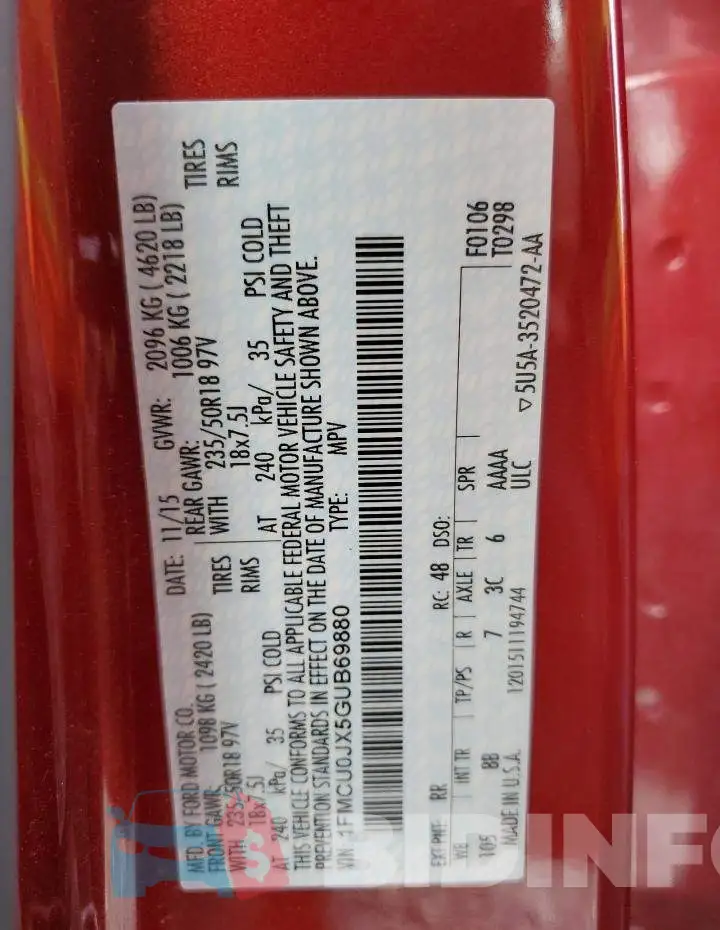 1FMCU0JX5GUB69880 Photo# 13