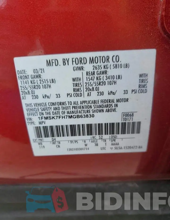 1FMSK7FH7MGB63830 Photo# 13