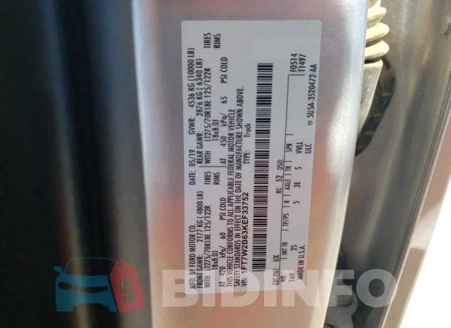 1FT7W2B63KEF33752 Photo# 12