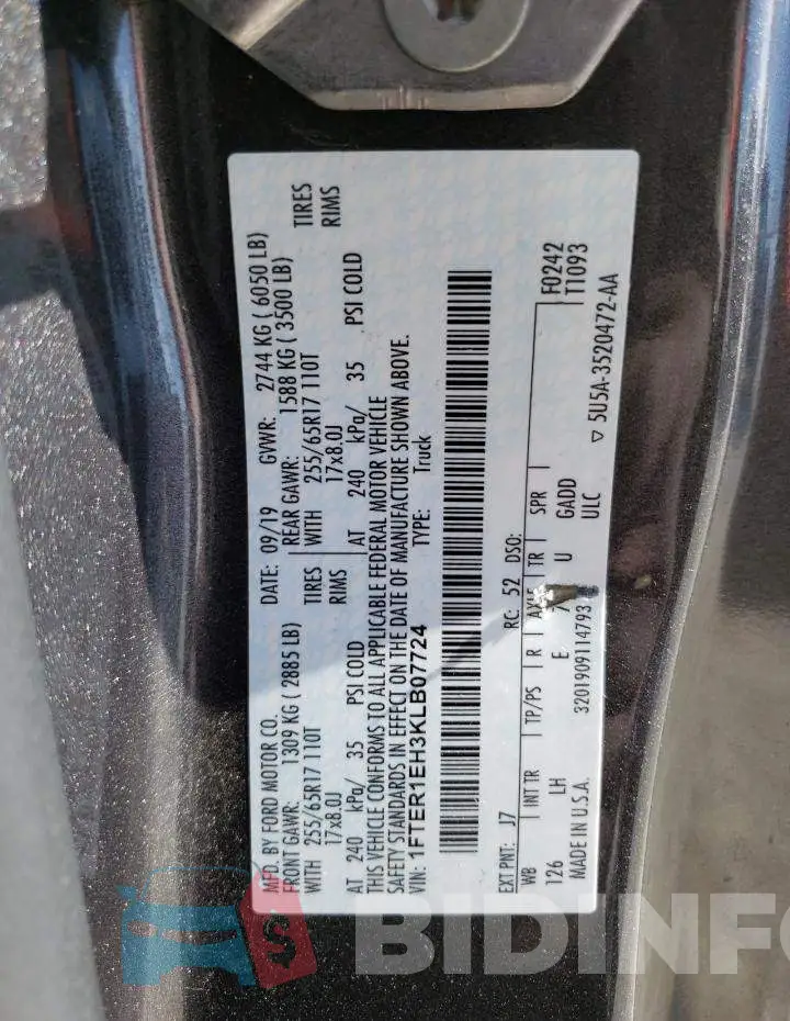 1FTER1EH3KLB07724 Photo# 12