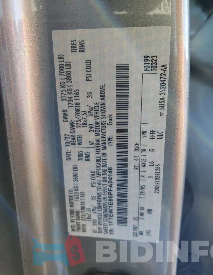 1FTEW1E86PFA04148 Photo# 12