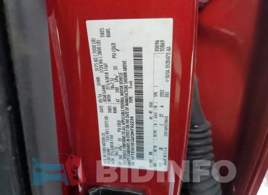 1FTEW1EG2GKF92239 Photo# 12