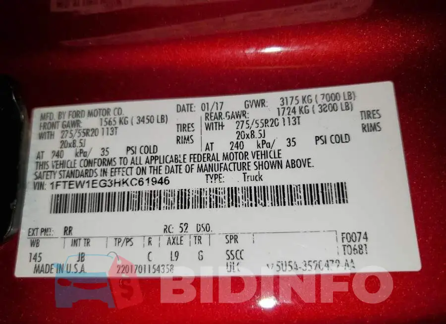 1FTEW1EG3HKC61946 Photo# 10