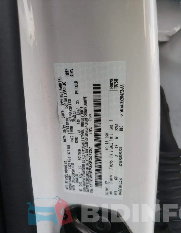 1FTEW1EP3KFD07257 Photo# 12