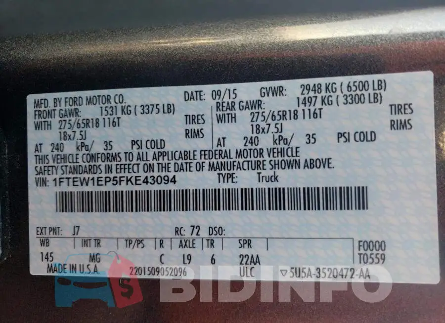 1FTEW1EP5FKE43094 Photo# 12