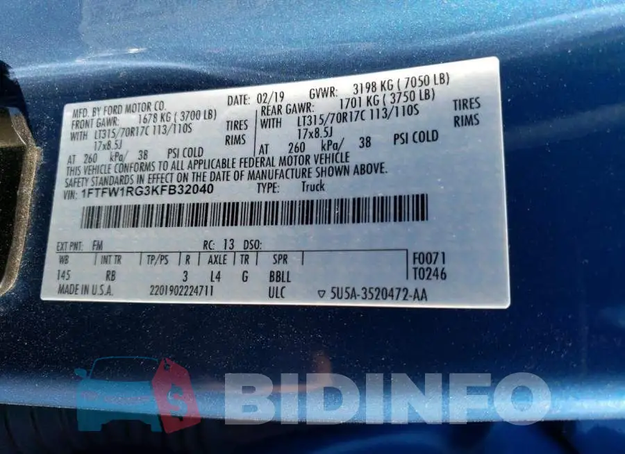 1FTFW1RG3KFB32040 Photo# 13
