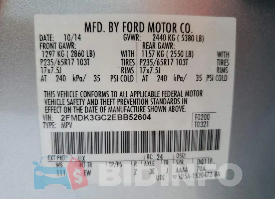 2FMDK3GC2EBB52604 Photo# 14