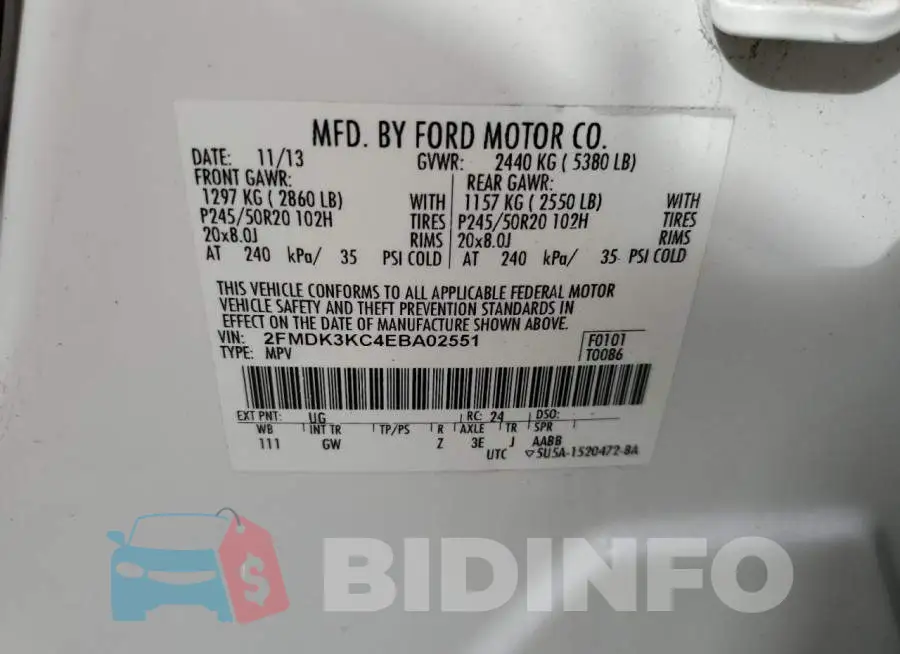 2FMDK3KC4EBA02551 Photo# 13