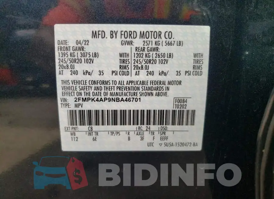 2FMPK4AP9NBA46701 Photo# 13