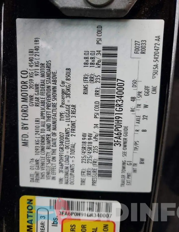 3FA6P0H91GR340007 Photo# 12