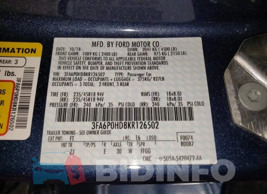 3FA6P0HD8KR126502 Photo# 12
