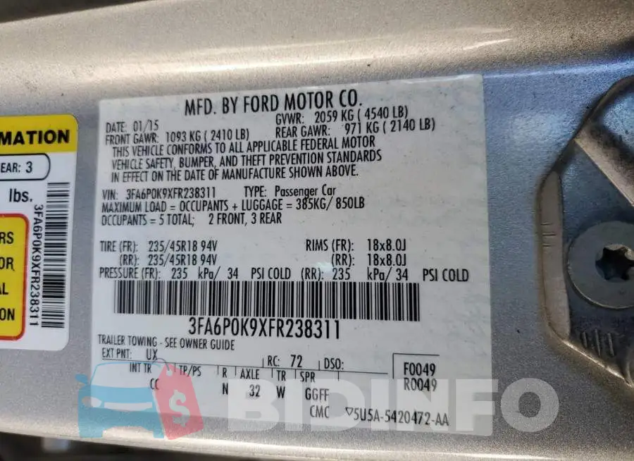 3FA6P0K9XFR238311 Photo# 12