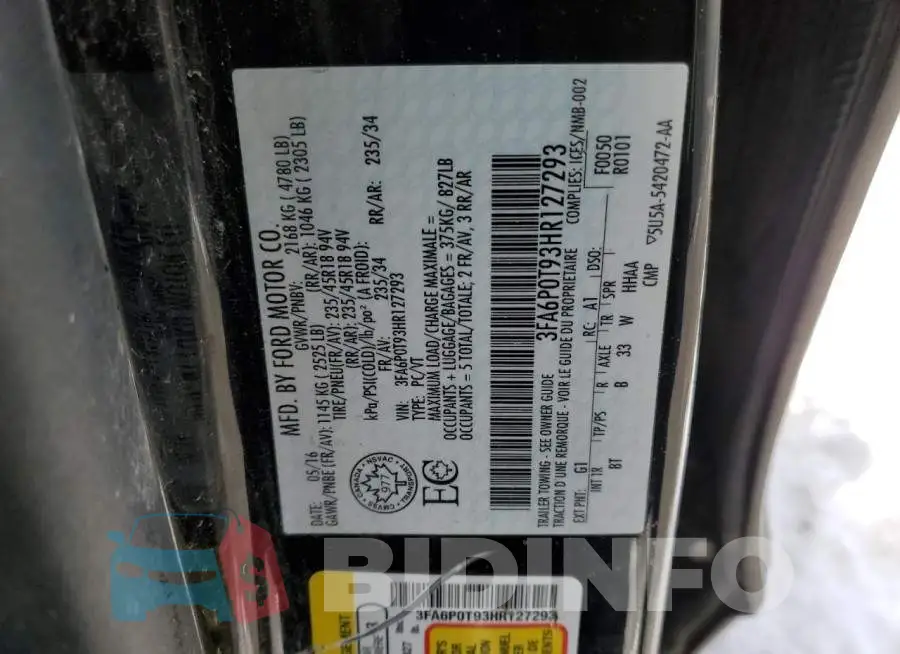 3FA6P0T93HR127293 Photo# 12