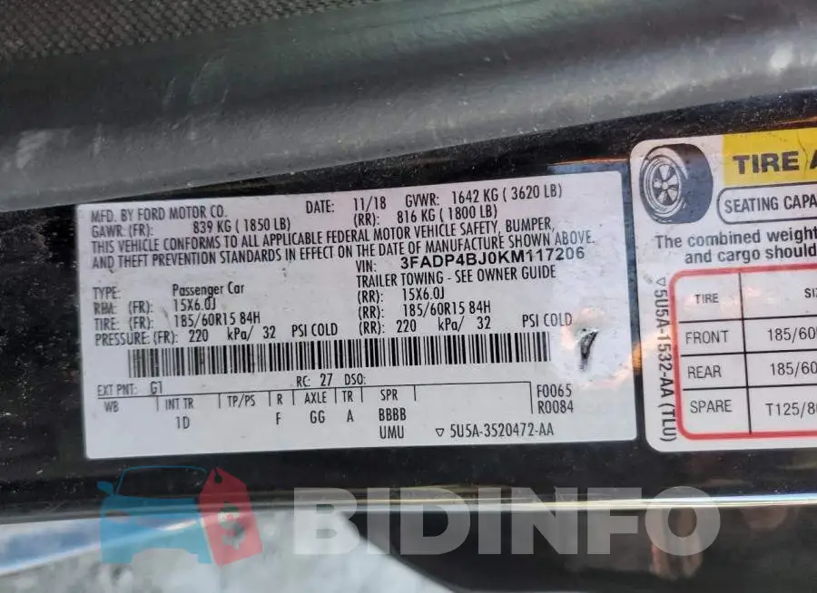 3FADP4BJ0KM117206 Photo# 12