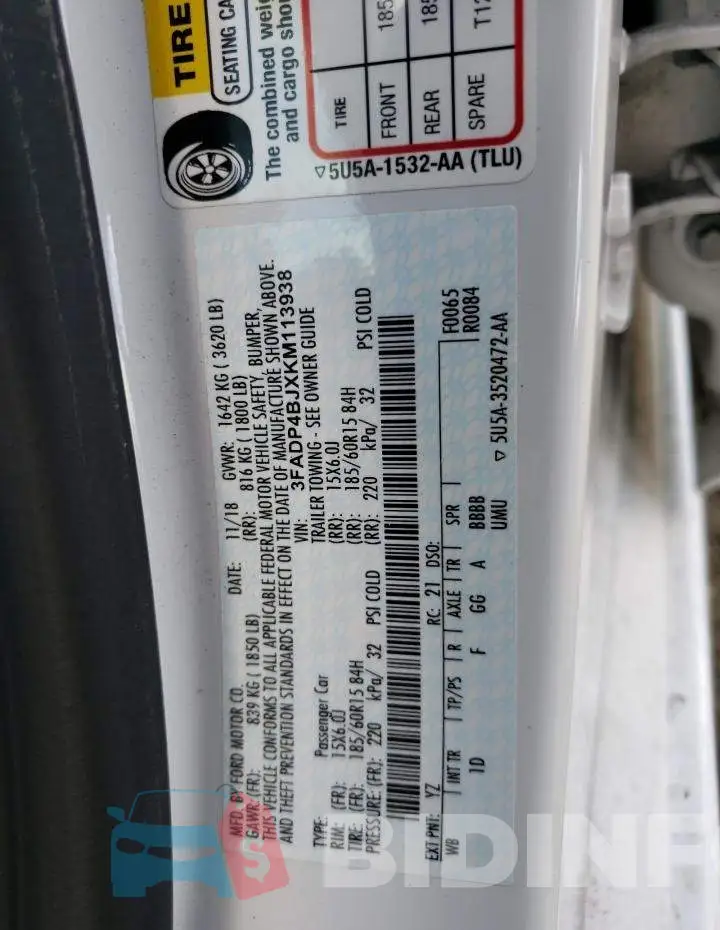 3FADP4BJXKM113938 Photo# 10