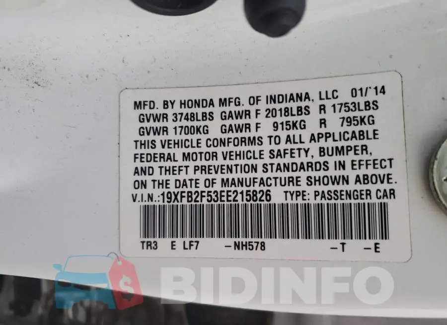 19XFB2F53EE215826 Photo# 12