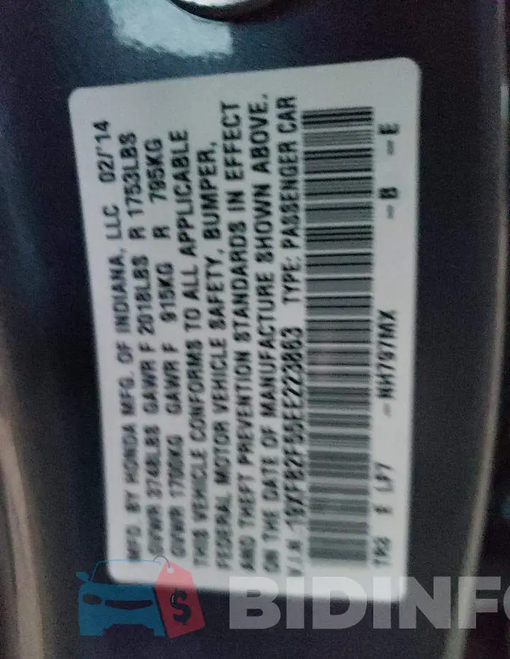 19XFB2F55EE223863 Photo# 12