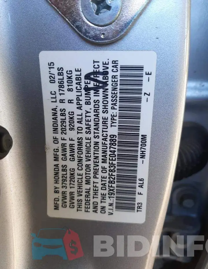 19XFB2F83FE047889 Photo# 12