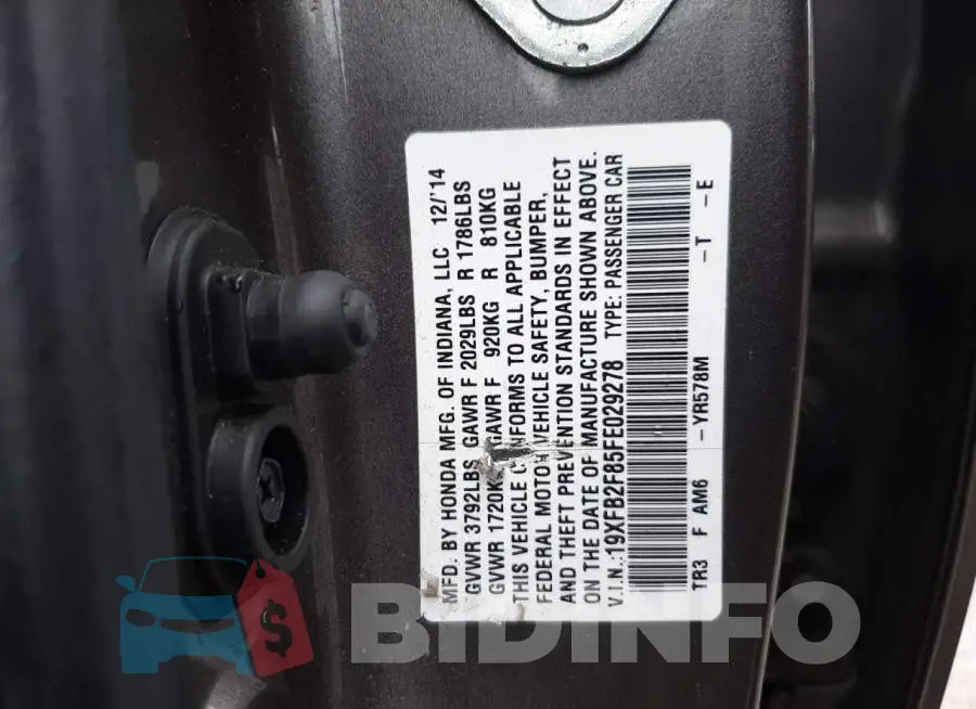 19XFB2F85FE029278 Photo# 12