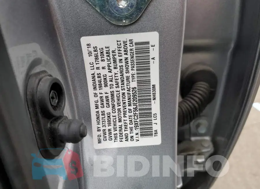 19XFC2F56JE209526 Photo# 12
