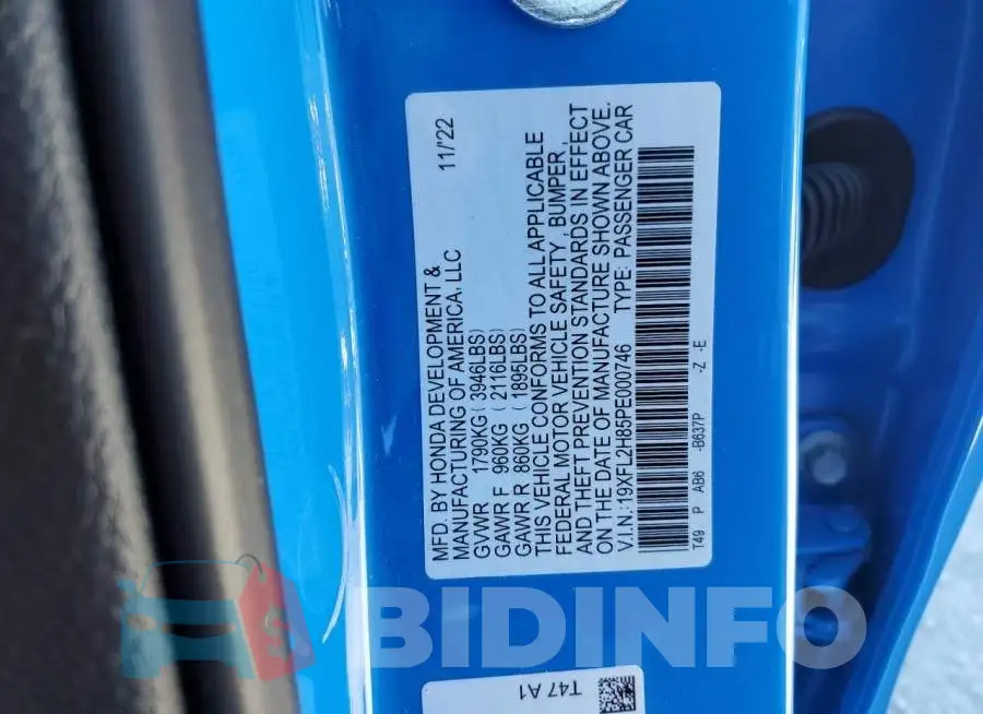 19XFL2H85PE000746 Photo# 12