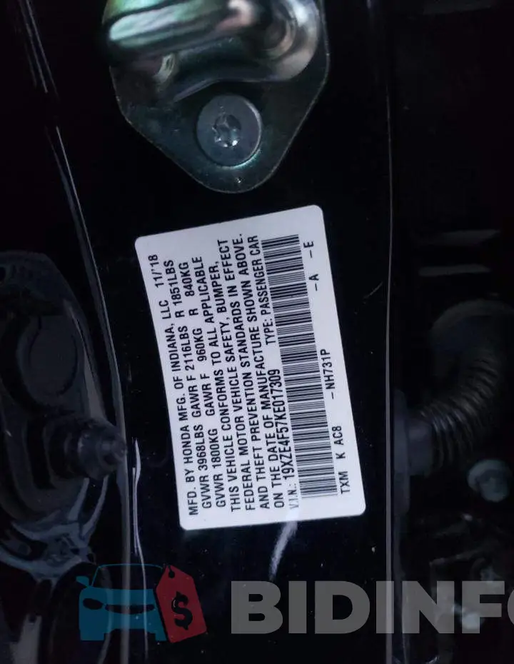 19XZE4F57KE017309 Photo# 13